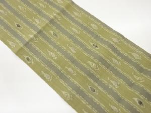 縞に抽象花模様織出し夏用名古屋帯